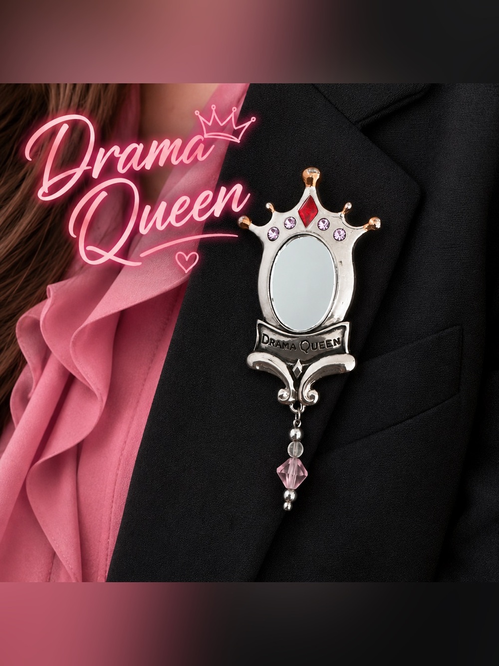 Drama Queen Crown Mirror Pin Brooch
